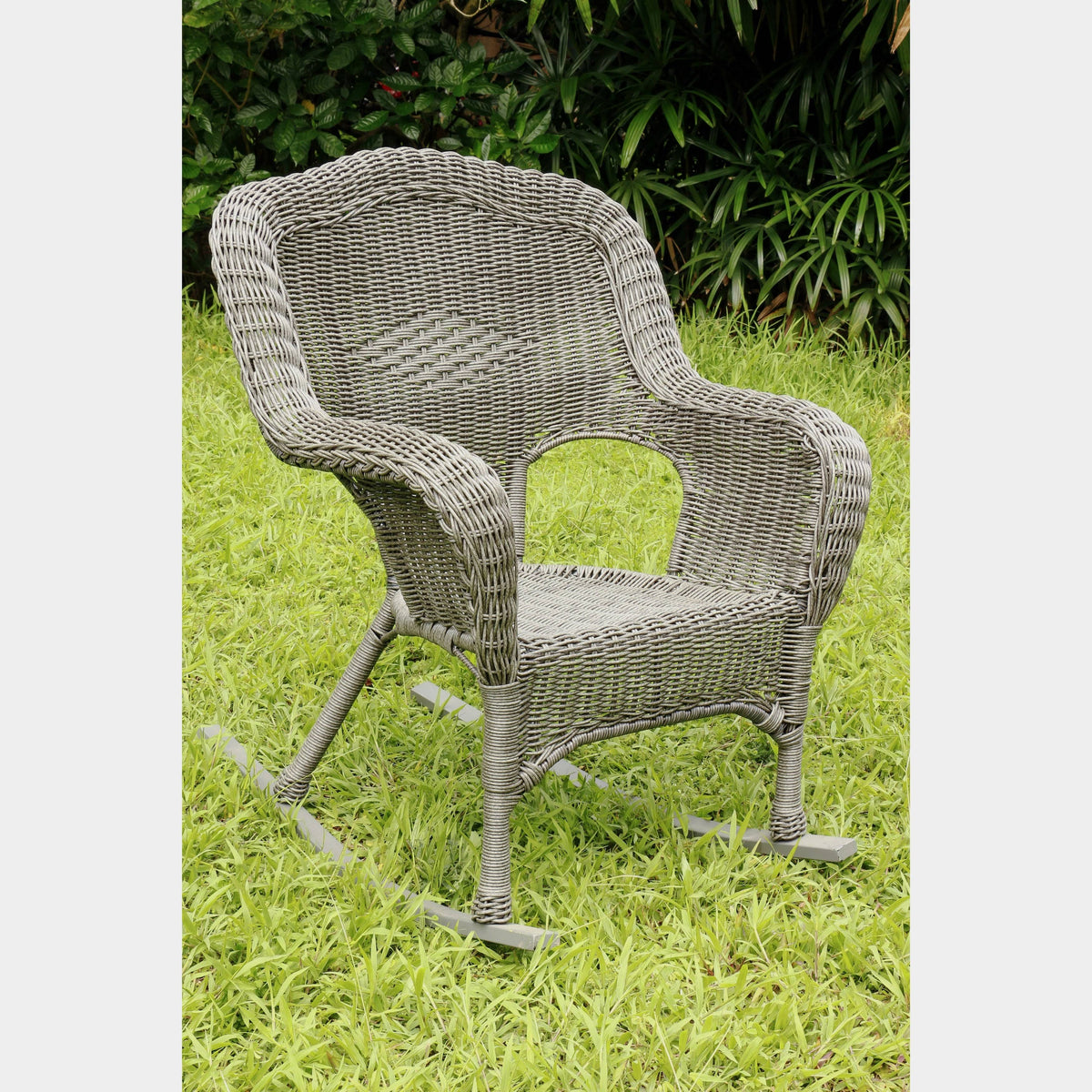 Weathered Grey Resin Wicker Porch Rocker O283
