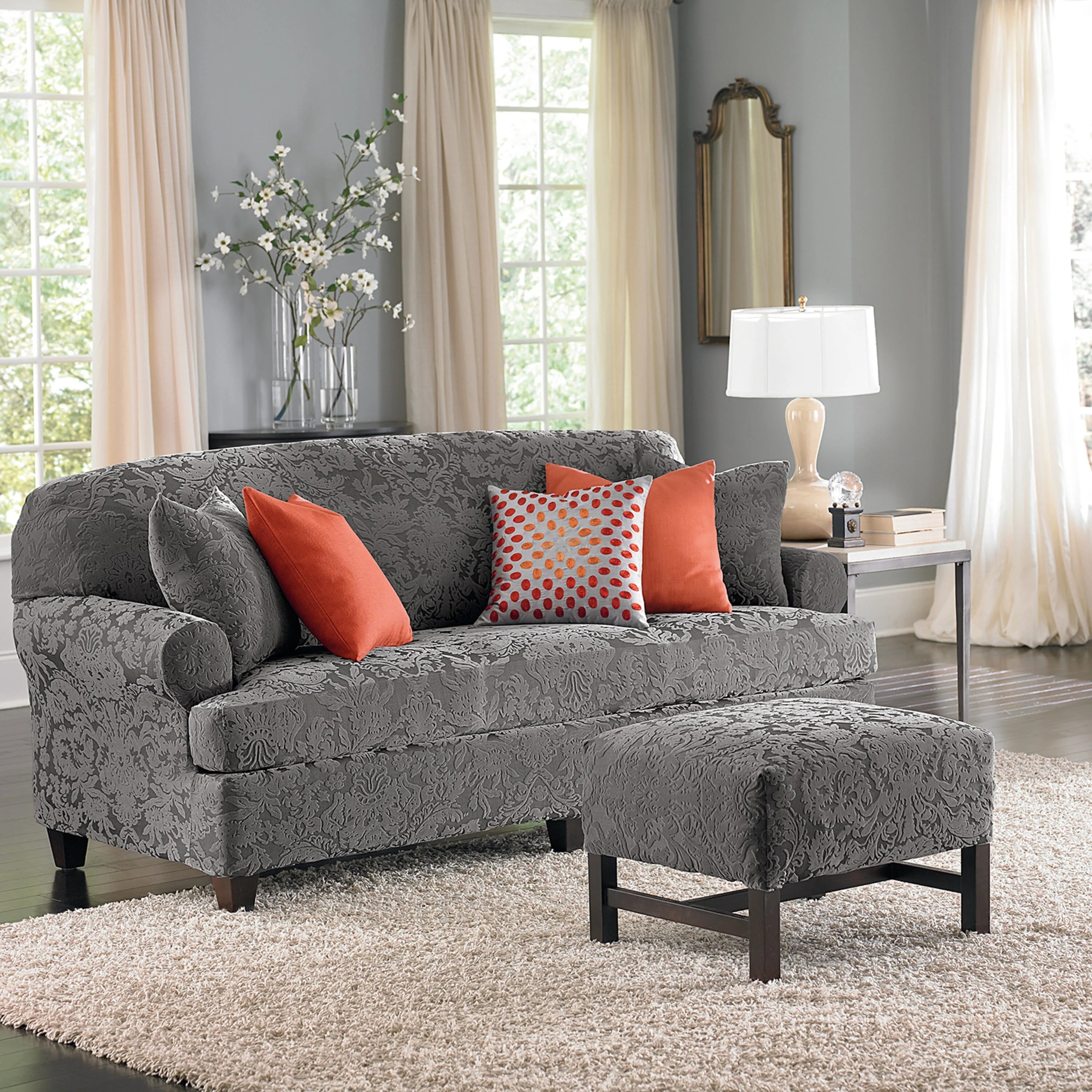 Gray 2 Piece T Cushion Sofa Slipcover P958
