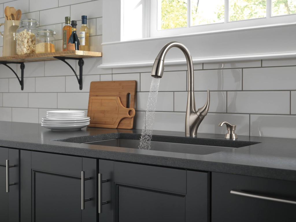 Single Handle Pull-Down Kitchen Faucet with Soap Dispenser, Stainless B488