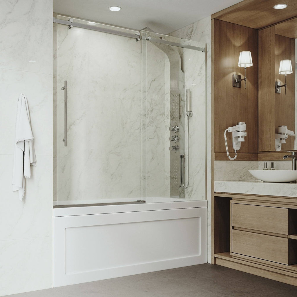 Adjustable Frameless Sliding Tub Door in Stainless Steel E5373