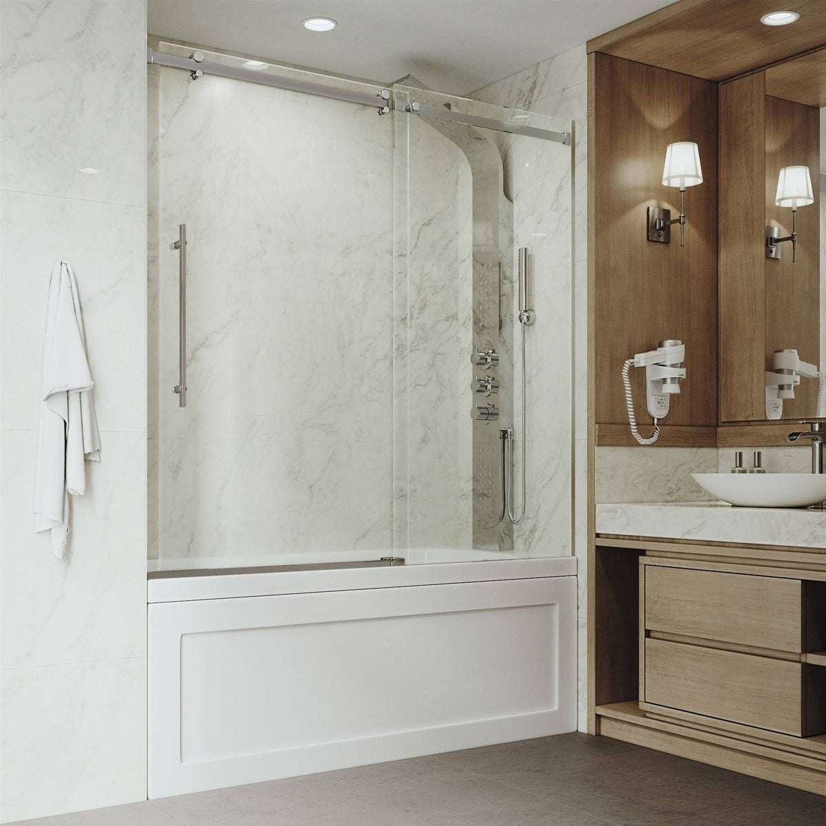 Adjustable Frameless Sliding Tub Door in Stainless Steel E5373