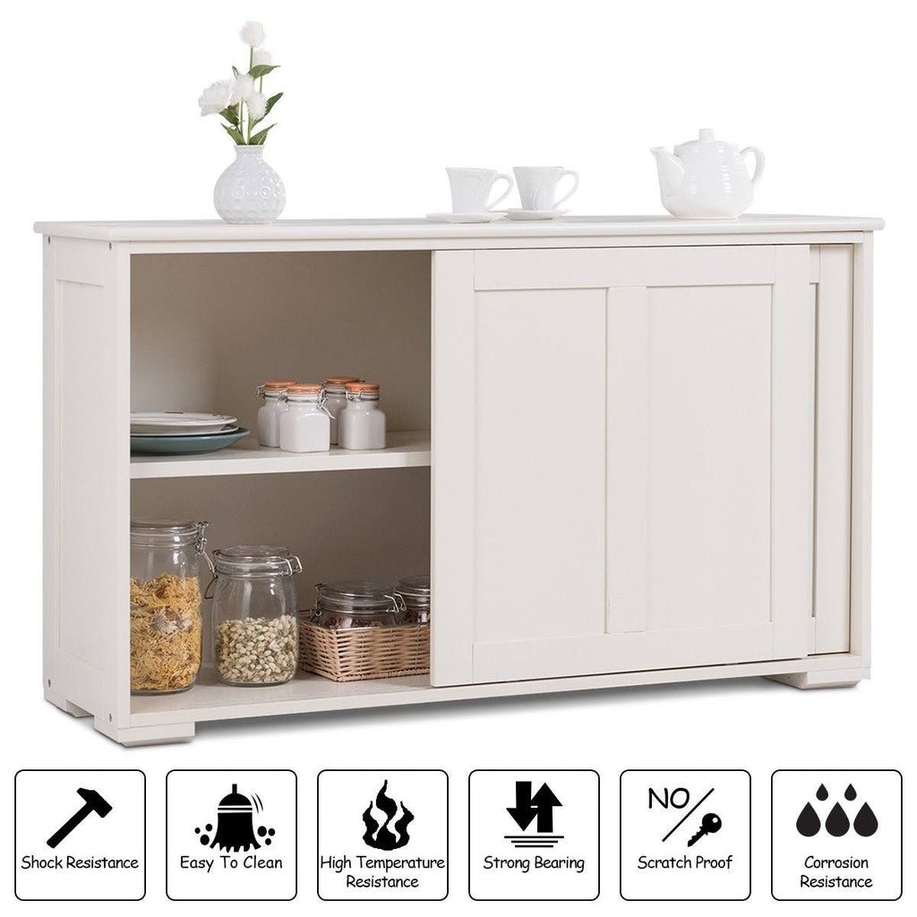 White Kitchen Storage Cabinet with Sliding Door N2654