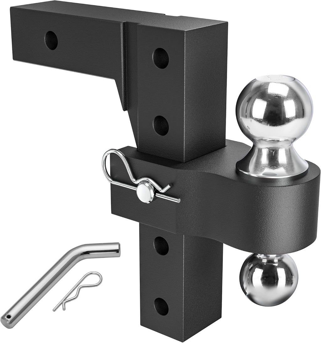 Adjustable Trailer Hitch Ball Mount, 2-Inch Receiver, 6-Inch Drop, Forged Aluminum Shank, 2'' & 2-5/16'' Combo Tow Balls, Stainless Steel Pins, Blue G97920