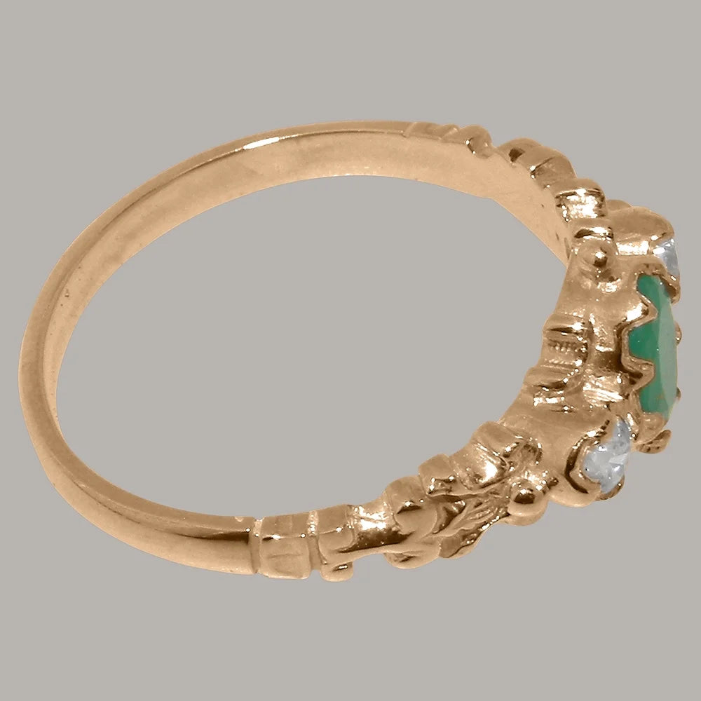 14k Rose Gold Natural Emerald & Diamond Ring R57150