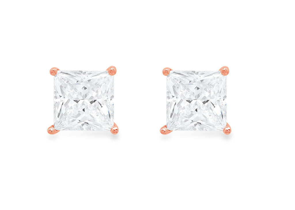 1.0 ct Princess Cut Solitaire Studs Earrings in 18K Rose Gold X679507