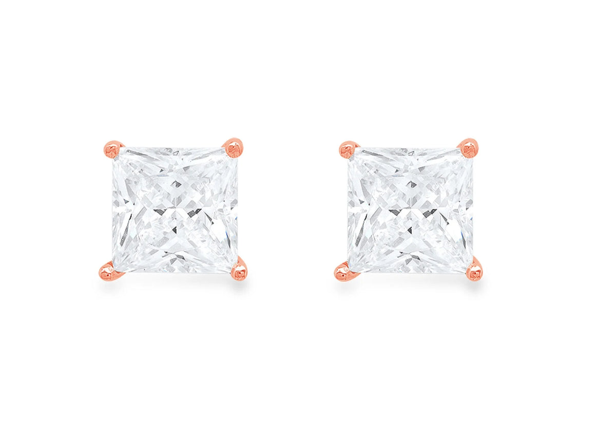 1.0 ct Princess Cut Solitaire Studs Earrings in 18K Rose Gold X679507