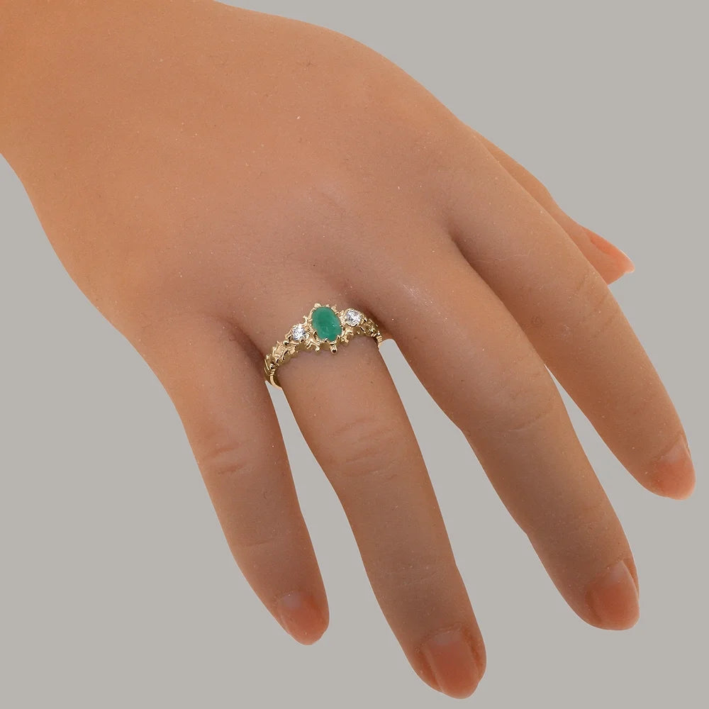 14k Rose Gold Natural Emerald & Diamond Ring R57150