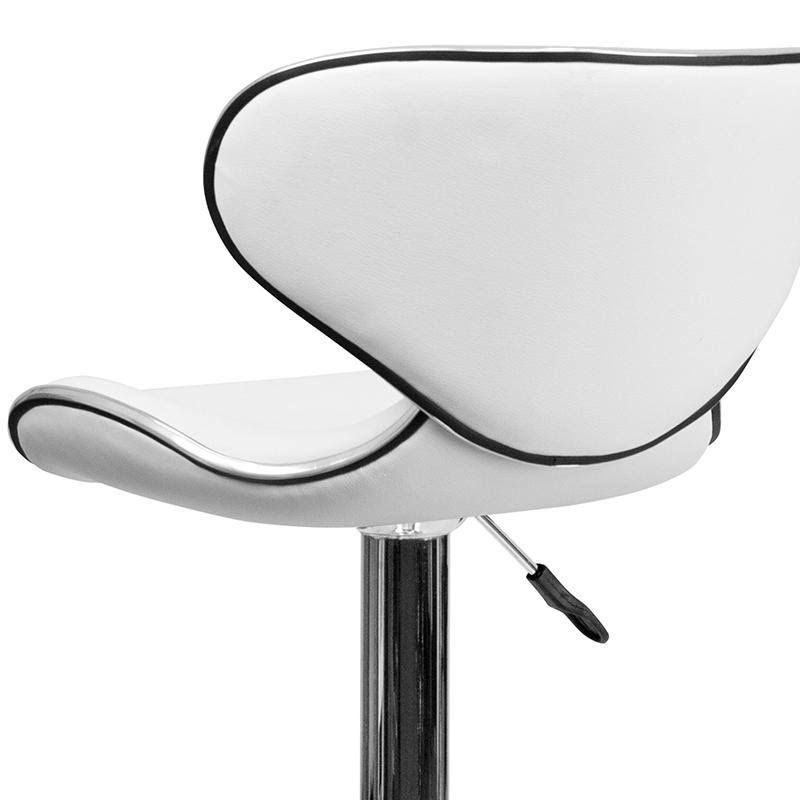 White Vinyl Adjustable Height Barstool with Chrome Base H9113
