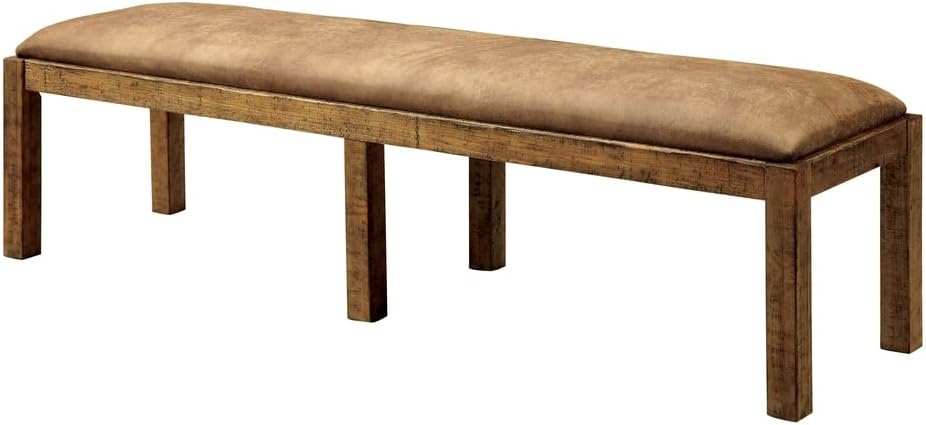 Rustic Pine Wood Padded Dining Bench A733415