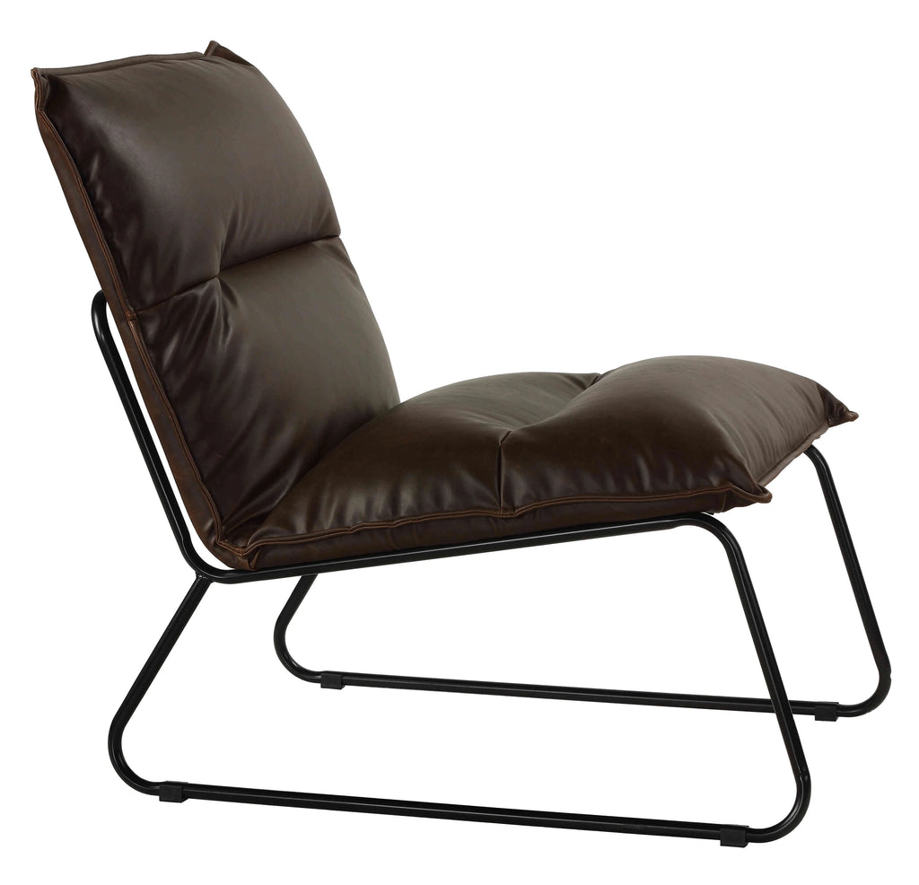 Distressed Brown Faux Leather Accent Chair with Black Metal Legs V73242