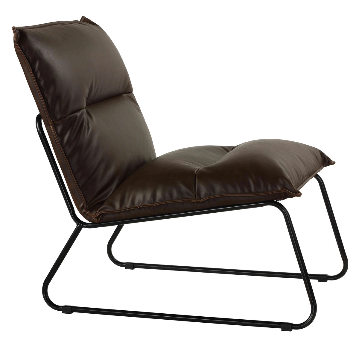 Distressed Brown Faux Leather Accent Chair with Black Metal Legs V73242