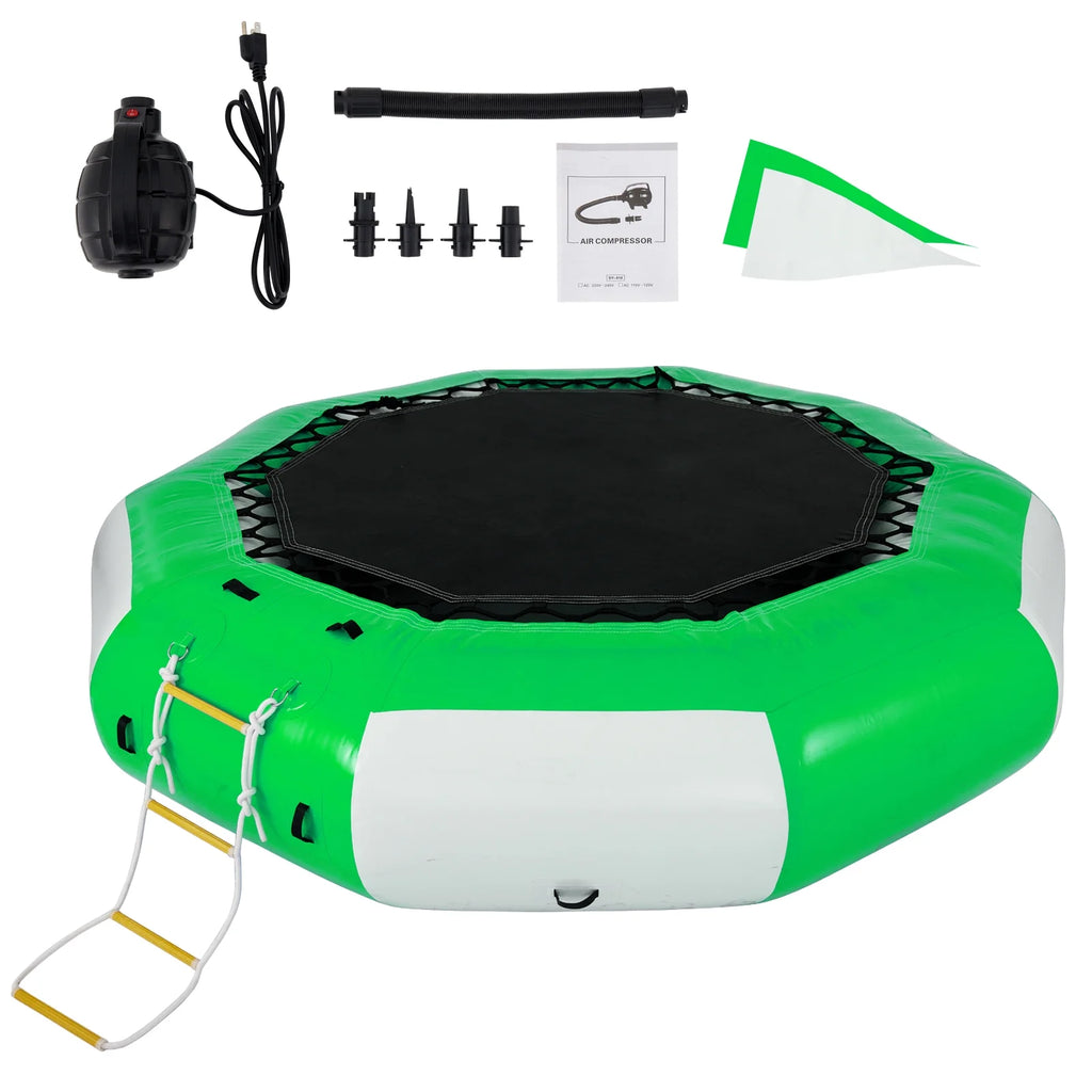 Inflatable Water Trampoline 10ft with 4-Step Ladder in Green and White Z795388