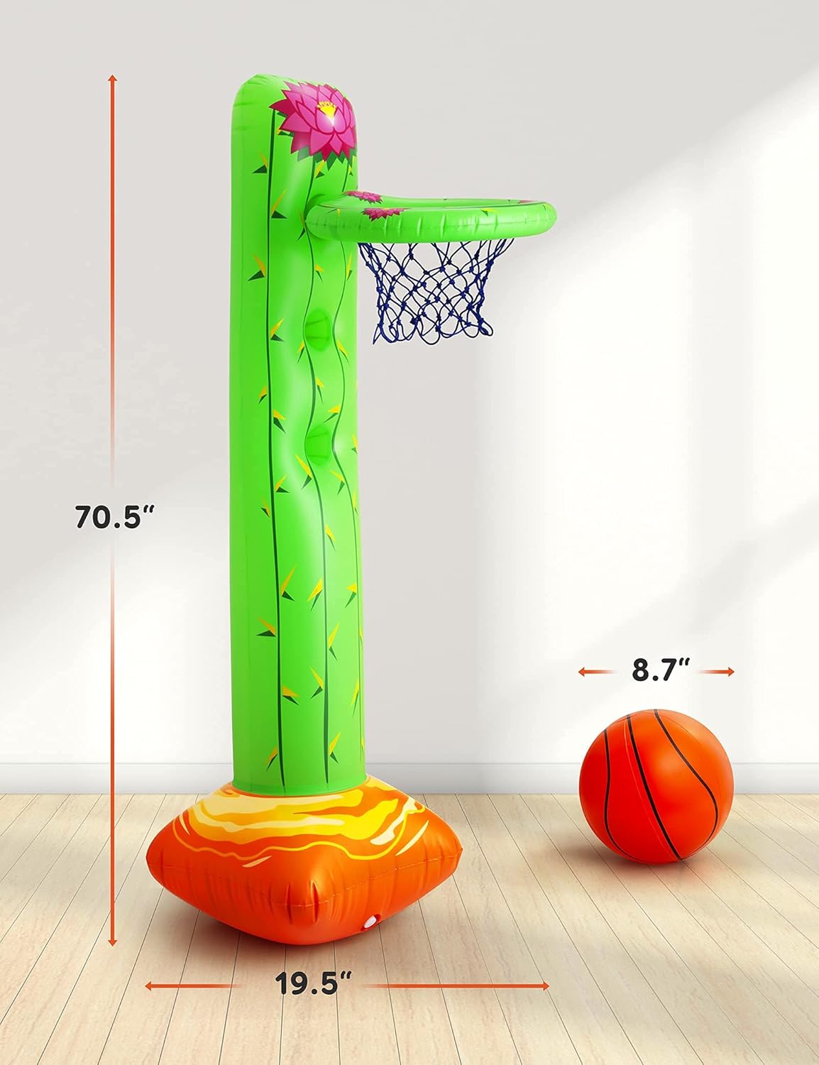 Inflatable Cactus Basketball Set with 2 Balls, Height-Adjustable Basket 3ft – 5ft Q6650