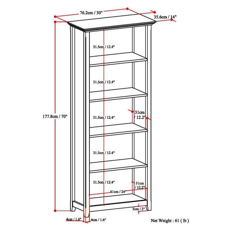 Solid Wood 5 Shelf Bookcase W978