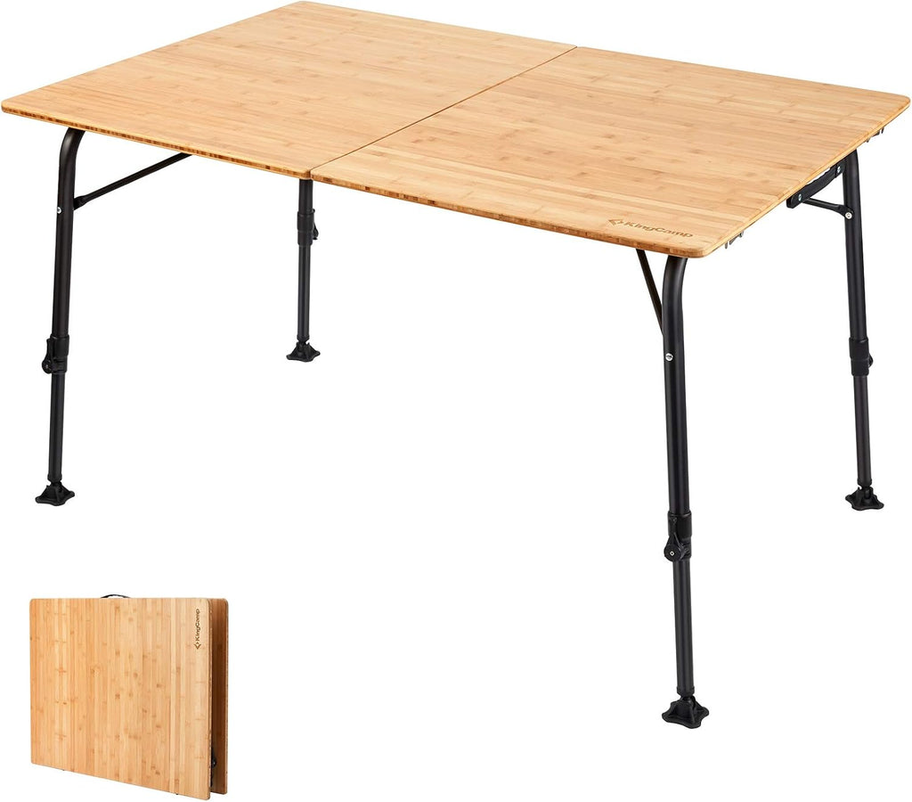 Bamboo Folding Table with 4-Folds Aluminum Frame Camping Table in Carry Bag A5894