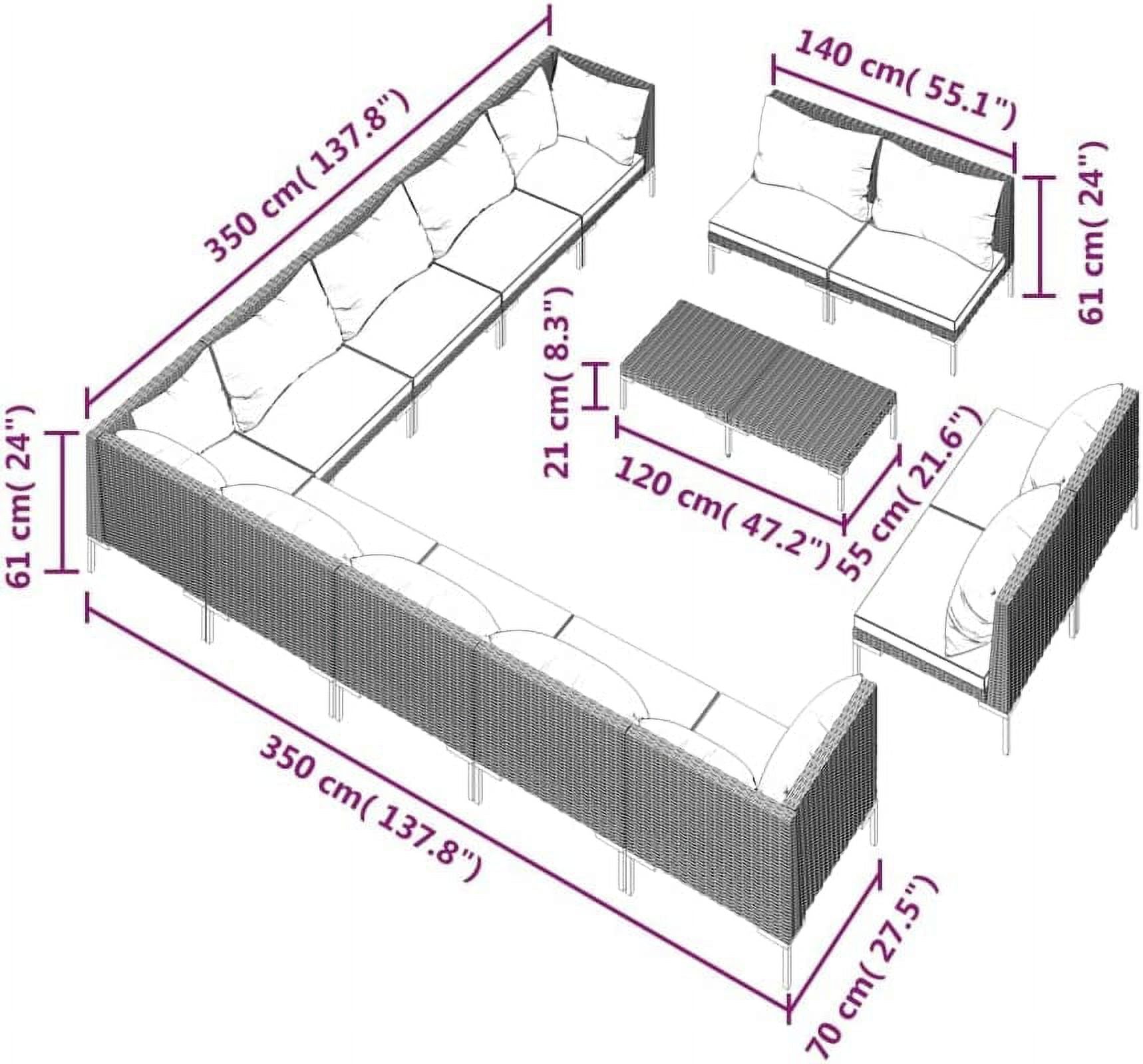 14 Piece Patio Lounge Set with Cushions Poly Rattan Dark Gray E18819