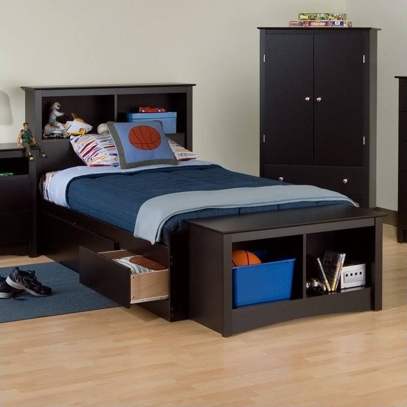 Black Twin XL Bookcase Platform Storage Bed C902