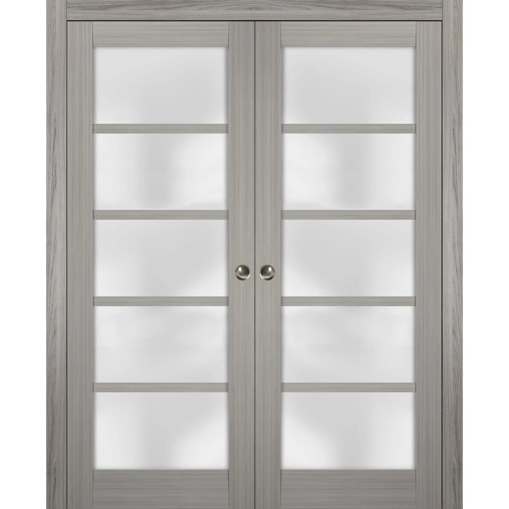 Sliding French Double Pocket Doors 36 x 80 inches Frosted Glass Solid Wood B859841