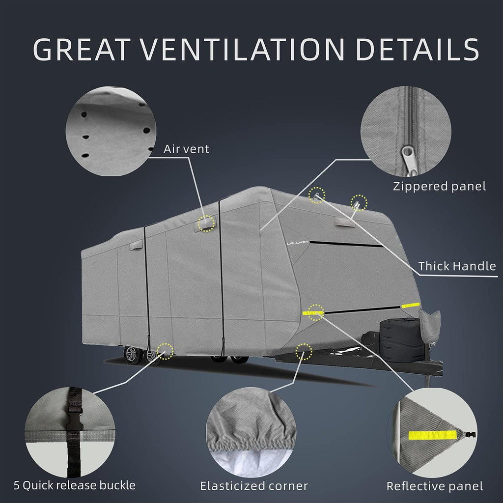 Heavy Duty 6 Layers Windproof Waterproof Camper RV Cover with 4 Tire Covers and 2 Tongue Jack Cover L370