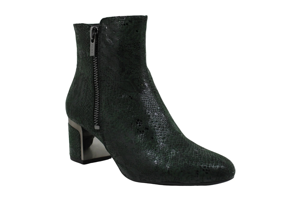Green Snake Print Block Heel Zip-Up Booties E985