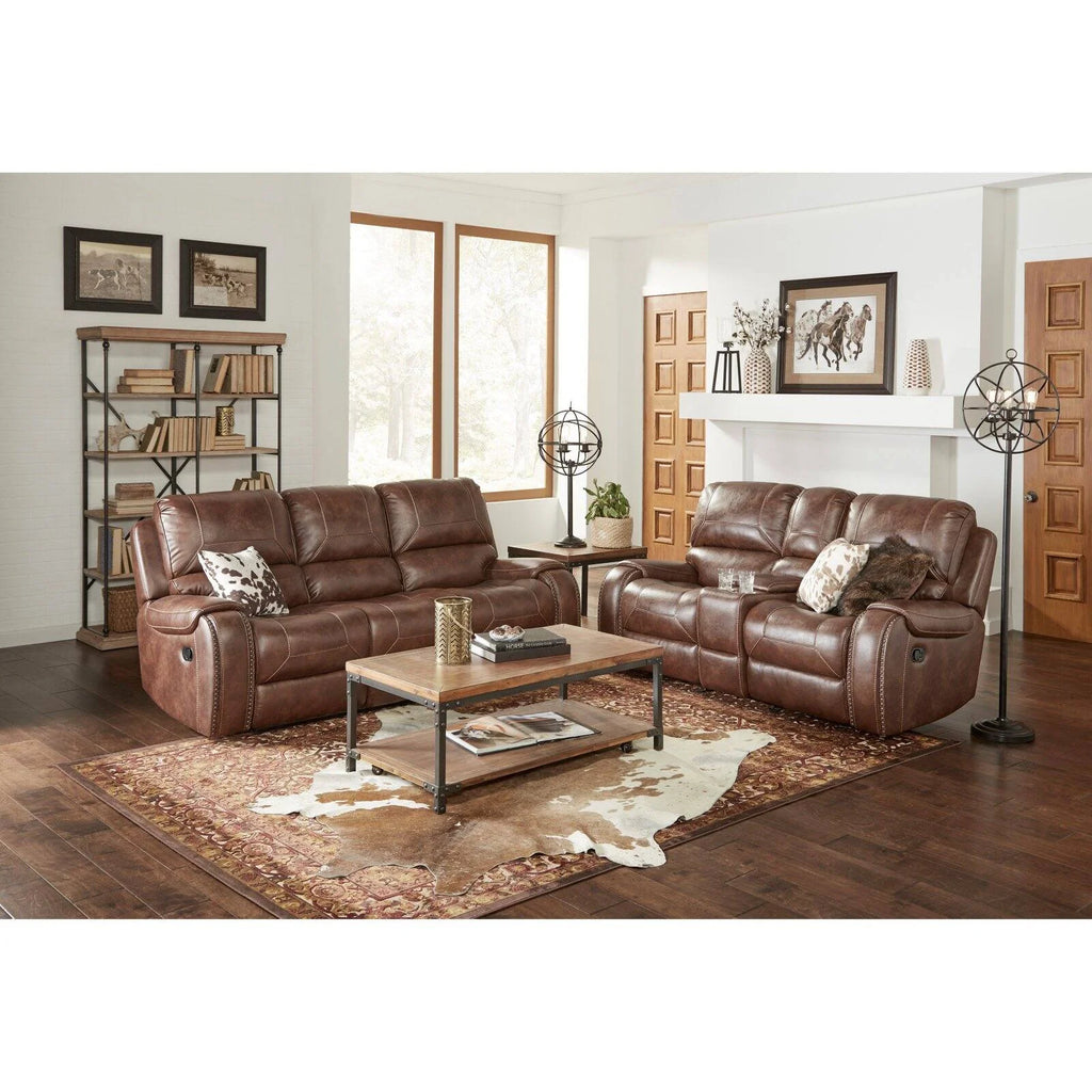 Brown Leather Manual Reclining Sofa with Storage Console and USB Port Q271
