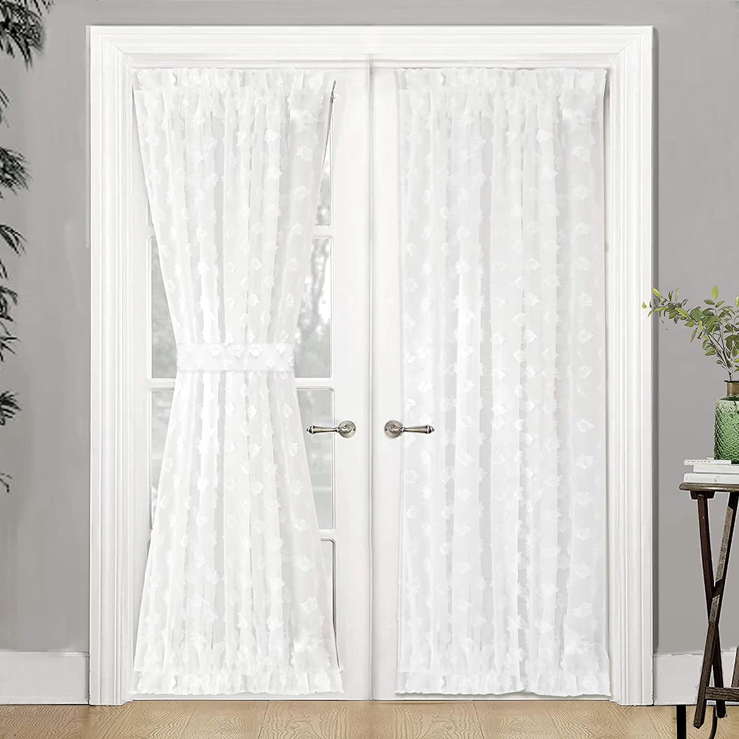 Off White Voile Chiffon Sheer Rod Pocket Door Curtain 52 Inch by 72 Inch C813081