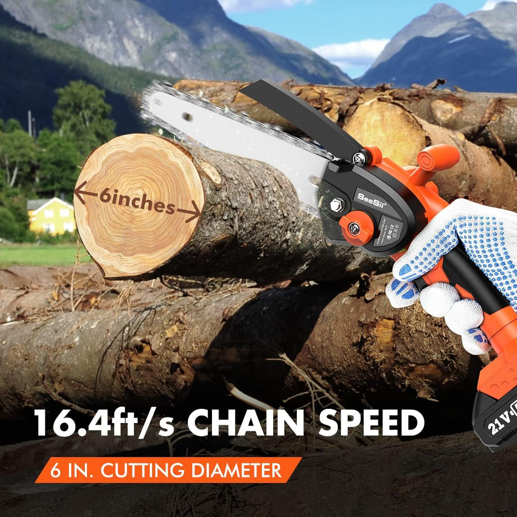 6" Mini Cordless Electric Chainsaw with Battery Indicator, Pack of 2 B5231